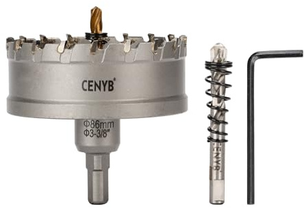 CENYB scie cloche metal 3-3/8 (86mm) à pointe en carbure de tungstène, avec 2 forets pilotes titanées - Idéale pour métaux durs, acier inoxydable, fer, alliage d'aluminium, bois et plastique