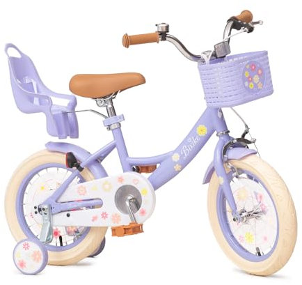 Bixike Girls Bike with Basket, 16 Inch Princess Bicycle for Ages 4-7