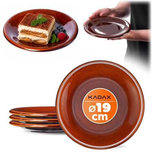 KADAX Set di 4 piatti piani in argilla con strato in ceramica, lavabili in lavastoviglie, piatti piani, piatti da portata per colazione, torte, dessert (piccolo)