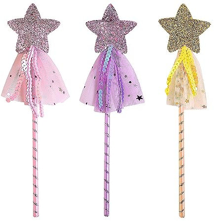 YUNYAN 3 Stück Prinzessin Zauberstab Feenstab Kinder Zauberstab Fee Sternstab Fee Glitzer Stern Zauberstab für Mädchen Kostüm Requisiten Cosplay Birthday Party Supply (Rosa，Lila und Gold)