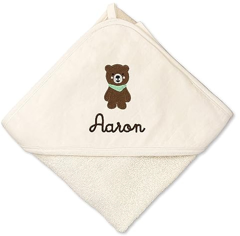 upstitch studio Kapuzenhandtuch für Baby (75x75cm) und Kinder (100x100cm) mit Namen personalisiert für Jungen und Mädchen aus 100% Baumwolle - Babyhandtuch und Kinderhandtuch (Natur, 100 x 100 cm)