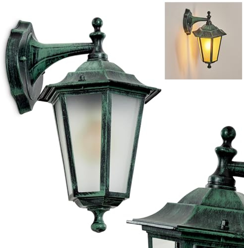 HOFSTEIN Außenwandleuchte Loria FROST, Außenwandlampe aus Metall/Milchglas in Schwarz-Grün/Klar, Wechselscheiben Klar, Wandleuchte im Retro/Vintage/Landhaus-Stil, E27, IP44, Eingangsbereich, Haustür