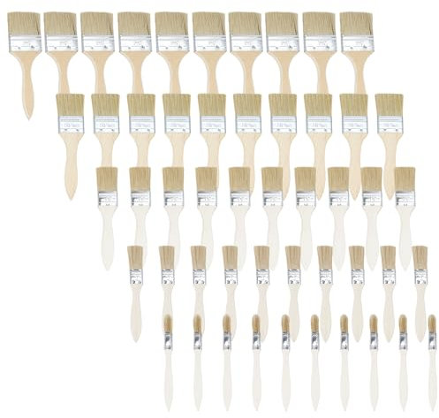 Lesolar 50pcs Wooden Paint Brush Set - Synthetic Bristles for Stains, Varnishes, Glues and Home DIY