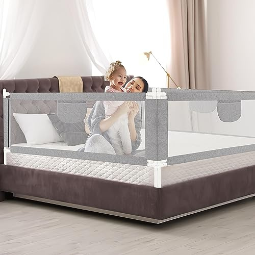 Jopassy Fallskydd säng 200 cm x 2 + 180 cm x 1, sänggaller för barn, babysängsskydd för småbarn, spjälsängsskydd med luftigt nät, stabil säng, enkel installation, grå