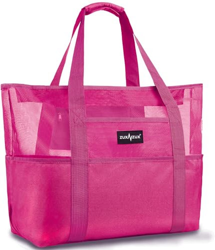 ZUXNZUX Mesh Strandtasche XXL Familie mit Reißverschluss, Groß Faltbar Sandkontrolle Ultraleicht Badetasche Tasche Schwimmtasche, für Damen Herren Sommer Strand Urlaub