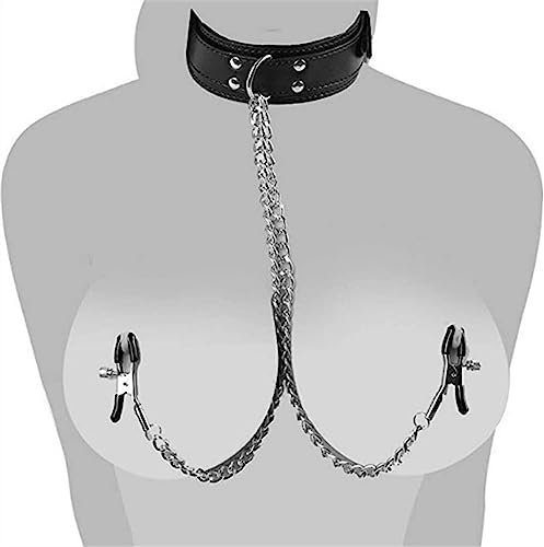 Nipple Clamps Breast Clip Leather Choker Necklace Pleasure Nipple Clamps with Collar Nipple Jewelry Non Piercing Nipple Barbells