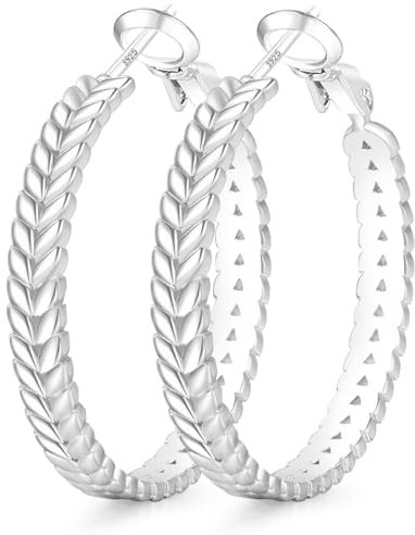 PABBEU Ohrringe Schwarz Silber 925 Creolen, Hypoallergen Schwarz Groß Sterling Silber Ohrringes Silber Ohrringe, Bequem Leichte Silberne Ohrringes für Damen 40MM