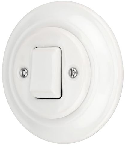 Interruttore a croce in porcellana, stile retrò, All-in-One, serie PR1, bianco