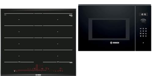 BOSCH - Placa de Inducción, 60 cm, Serie 8, FlexInducción, DirectSelect, PerfectFry, Negro, PXY675DC1E & Serie 6 BEL554MB0 - Microondas integrable, 382 x 594 x 388 mm, Potencia 900 W