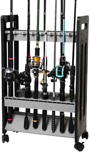 Jorazor Fishing Rod Holder,Fishing Pole Holders for Garage,Rod Holder for 16 Rod and Reel Combos,Vertical Fishing Rod Rack Floor Storage,Fishing Gifts for Men (Gray)