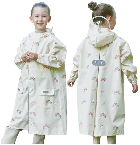 Hovkib Toddler Kids Raincoat Boys Girls Rain Jacket Waterproof Rain Poncho Reusable Outwear Rainwear Rain Suit L/6-8 Years