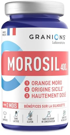 MOROSIL 400 mg GRANIONS - Morosil Perte de Poids - Morosil + Vitamine C - Morosil Hautement Dosé - Bruleur de graisse puissant - Ventre Plat - 2 Etudes Scientifiques - 60 Comprimés - Format 2 Mois