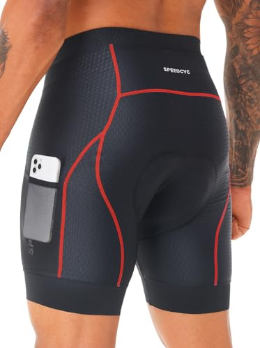 SPEEDCYC Cykelunderkläder för män cykelshorts 4D vadderad cykel MTB foder shorts ficka med halkskydd bengrepp, Svart, S