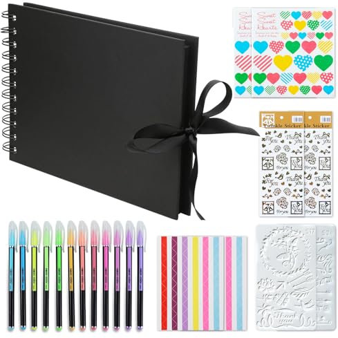 VINEST A5 Fotoalbum zum Selbstgestalten, Scrapbook mit 30 Schwarze Seiten, Fotobuch zum Selbstgestalten, Photo Album zum Selbstgestalten für Geburtstagsgeschenke Hochzeitsjubiläen Weihnachten