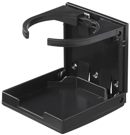 Portavasos plegable - Soporte ajustable para vasos para coche, autocaravana y caravana | Fijación de tornillo y adhesivo | Pinza ajustable (58-98 mm) (Negro)