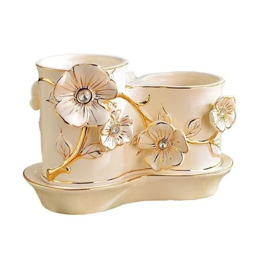 Porta Mestoli da Cucina Portautensili da cucina for piano di lavoro, portautensili in ceramica con decorazioni Phalaenopsis, scolapiatti organizer for utensili domestici con 2 scomparti divisi Portaut
