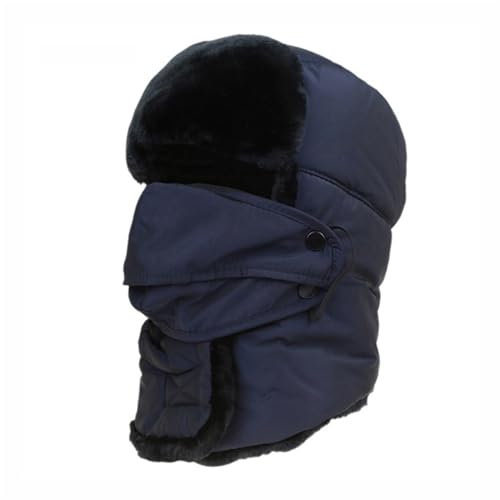 GIBZ wasserdichte Trappermütze mit Maske Winter Winddichte Russische Winter Mütze Wintermütze Herren Damen Fliegermützen mit Ohrenklappen Blau (56-60cm)