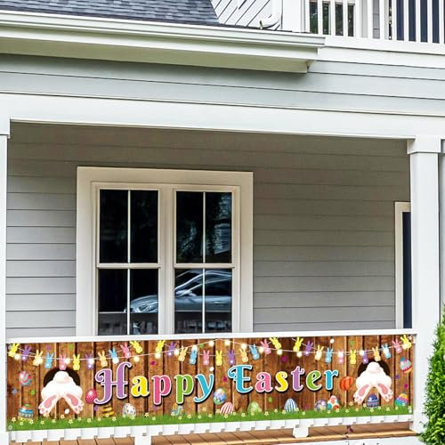 Bigqin Décoration de Bannière de Pâques, 300x50cm Bannière Joyeuses Pâques,Bannière de Fond Oeufs de Pâques Lapins pour Fête de Pâques, Accessoires de Décoration extérieure de Jardin Mural de Pâques