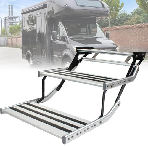 Marches, 2 marches, escalier rétractable Manuel pour Camping-Car, marches Pliables en Alliage d'aluminium, marches antidérapantes pour Une entrée et Une Sortie en Toute sécurité, marches pou