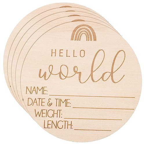 HEMOTON 5stücke Holzschild für Geburt Namensschilder aus Holz für Kinderzimmer Geburtsanzeige als Dekoration für Babyfotos