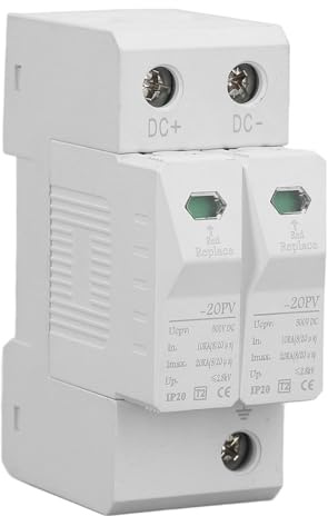 DC Surges Protector, 2P Rail Mount Low Voltage Arrester Device 20KA DC500V Photovoltaic lightnings Protector Arrester Whole House Surges Protector
