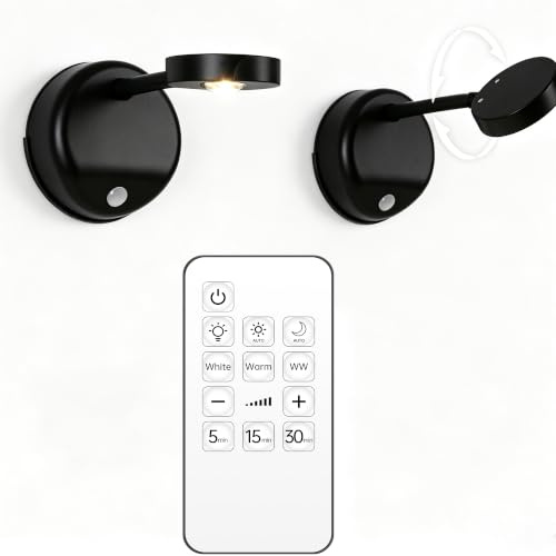Etrogo Bilderleuchte Kabellos led Akku mit bewegungsmelder 2 Stück Schwarz | ohne bohren,Dimmbar 3000K-6000K,Weiß,Touch-Steuerung,USB-C,mit Fernbedienung
