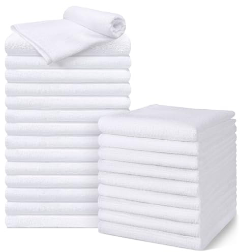 UNIMADE Salon Towels 24 Pack, Super Soft Microfiber Hand Towel, Highly Absorbent Hair-Drying Cloth for Gym, Bath, Spa Use and Home Beauty Care - White (16x29 inch)