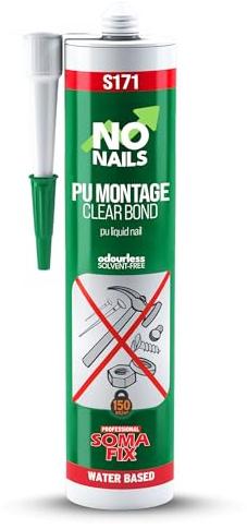 No Nails - All Purpose Adhesive, Mounting Adhesives for Interior, Insant Grab Adhesive for Wood, Ceramic, Metal, PVC, Tiles - Waterbased, Solvent Free & Odourless - 310ML (Cartridge)