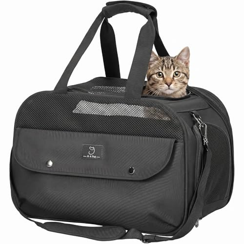 A 4 Pet Transportbox Katze & Hund, Hundetasche Flugzeug, Patentschnallen, Schwarz
