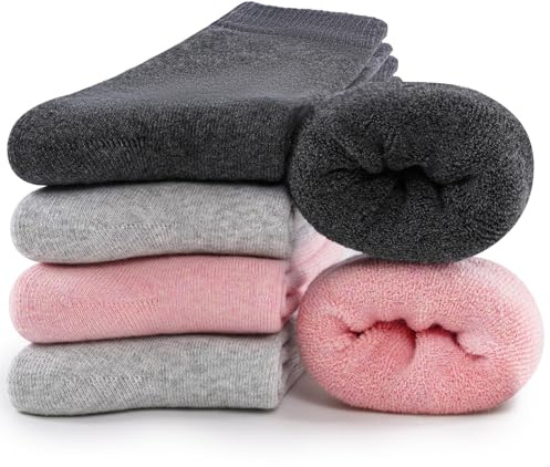 inaWarm Bas Chauffants Femmes–Chaussettes Coton Épais À Semelle Touffue,Mijotantes Style Crew,Pour Maison & Extérieur,6 Paires Tailles 35-38 39-42,Couleurs Unies & Rayées