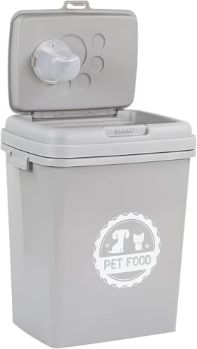 ComfyNex Airtight Pet Food Storage Container Flip Top Locking System With Integrated Scoop Plastic Birds Pet Dog Cat Animal Dry Food Dispenser Bin, Food Storage Box for Birds Cats Dogs (Grey, 40L)