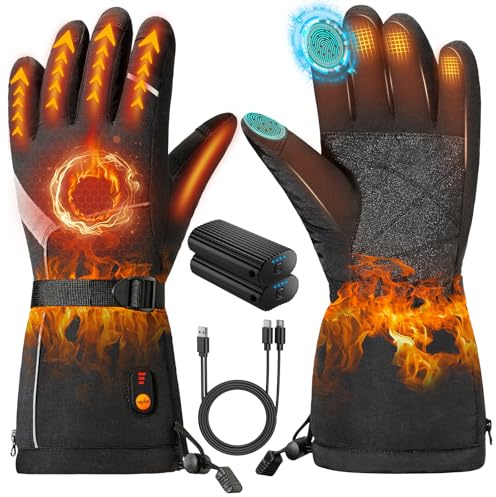 VIWKO Guanti Riscaldabili Donna Uomo, Guanti Riscaldati Ricaricabili con 7.4V 6000MAh Batteria, GuantiRiscaldanti Moto USB Invernali Impermeabile Touchscreen per Sci, Caccia, Escursionismo