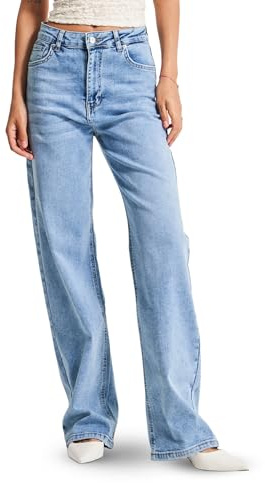 IT'S BASIC High Waisted Wide Leg Jeans for Women, Relaxed Fit Trendy Womens Jeans Stretchy Loose Denim Pants, Stonewashed Medium Blue