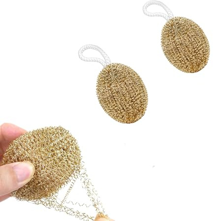 Eponge Cuivre, 2 Pièces Gratounette Cuivre, Brosse pour Plats Et Tampons À Récurer Cuisine, Éponges Métalliques pour Nettoyer Four Grille Salle De Bain Et Ustensiles De Cuisine, Réutilisable