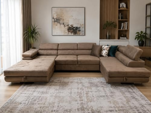 KMK GNYCH U-Form Sofa Rodos 345x202x90 cm, Schlaffunktion, Braun, Links | U-Form Sofa, Modern Couch mit mit Bettkasten, Weiches Ecksof fürs Wohnzimmer, Schlafsofa, Eleganter Monolith-Stoff