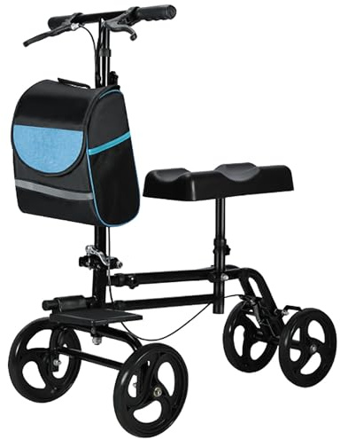 Andador de Rodilla Dirigible Taca Taca Adultos con Asiento Caminadores para Adultos Andador con Ruedas para Lesiones de Tobillo y Pie Plegable y con Frenos