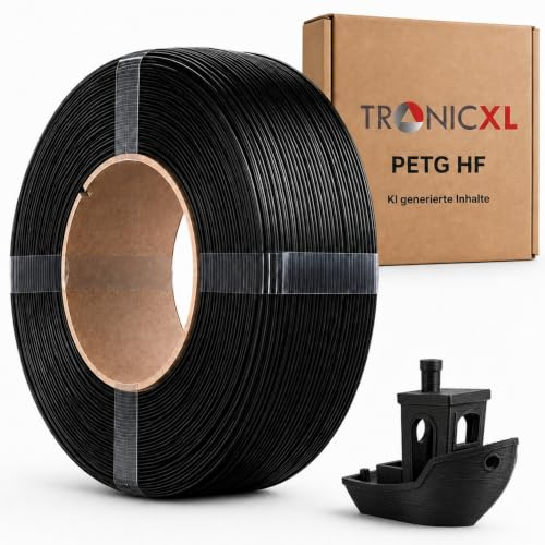 TronicXL - Filamento di ricarica PETG-HF 1 kg compatibile con stampanti 3D Bambu Lab, bobina vuota (con notch) AMS AMS2 P2S, H2D, H2S, X1C, P1S, A1, P1P, A1 mini (Nero)