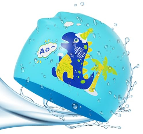 Gorro De Natación para Niños - Gorro De Silicona con Estampados De Animales De Dibujos Animados,Sombrero de Piscina Infantil,para Niños, Niñas, Adolescentes, Playa, Piscina, Lago, Casa Y