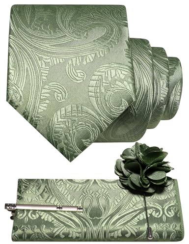 JEMYGINS Paisley Barock Muster Krawatte Set Herren Polyester Elegant Einstecktuch Krawattenklammer Ansteckblume Hochzeit Business Mehrfarbig