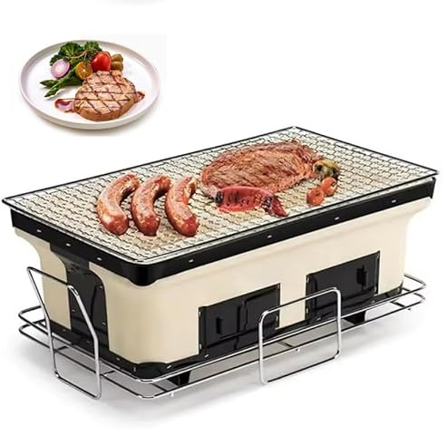 Barbecue a carbonella in ceramica, fornello portatile Yakitori per interni ed esterni, include pinze per alimenti