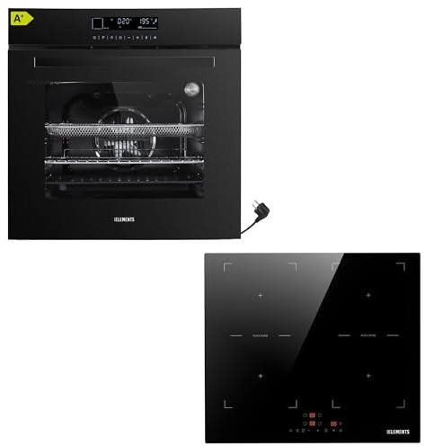KB ELEMENTS Autarkes Herdset 60 cm – Einbaubackofen mit Air Fry & Steam Clean, Induktionskochfeld 59 cm mit Flexzone, Dual-Ring Kochzone, Timer, Kindersicherung, 9 Leistungsstufen, A+ Energieklasse