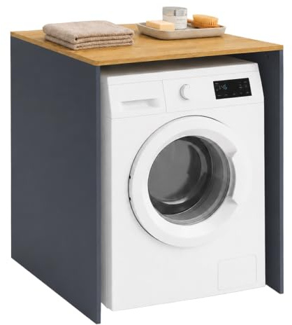 Relaxdays Mobile sopra Lavatrice e asciugatrice, Antracite/Naturale | A x L x P: 88 x 68 x 60 cm