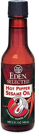 Eden Hot Pepper Toasted Sesame Chili Oil, Unrefined Expeller Pressed, 5 oz Amber Glass Bottle
