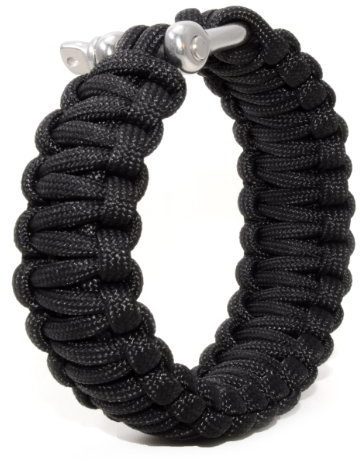 Ganzoo Paracord Survival Armband 550 Parachute Cord, entfaltbar auf 3,6 m, Nylon-Kernmantel mit 7-9 Kernfäden, rostfreier Metall-Schraubverschluss, schwarz, für Handgelenkumfang bis 18,5 cm, 1 Stück