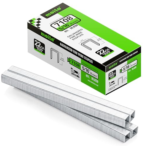 meite Grapas 71/8 mm Calibre 22, Corona de 9,1 mm, Galvanizadas para Grapadora de Tapicería, 10.020 Piezas/Caja, 1 Caja