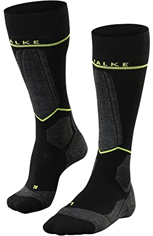 FALKE Herren Skisocken SK Energizing Wool M Kh Wolle Funktionsmaterial mit Kompression 1 Paar, Schwarz Black-Lightning 3171 - Wadenumfang W3, 39-42 W3