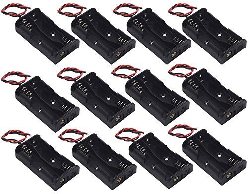 WAYLLSHINE 12Pcs 2 x 1.5V AA Battery Holder Case Box, 2 AA Battery Holder with Wire Leads