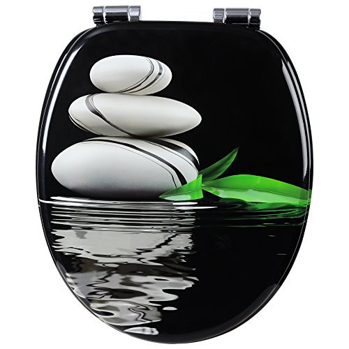 WOLTU Premium WC-Sitz Toilettensitz mit Absenkautomatik, MDF Holzkern, Softclose Scharnier, Desgin Décor Oval