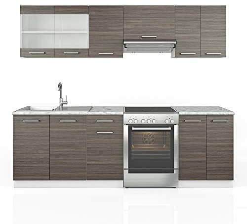 Vicco Küchenzeile Raul, Küchenblock, Grau/Weiß, 240 cm, AP Marmor