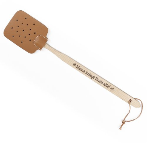 Cera & Toys® Fliegenklatsche Leder mit Holzgriff und Gravur des Namens - Verschiedene Motive (Kriegt euch alle)